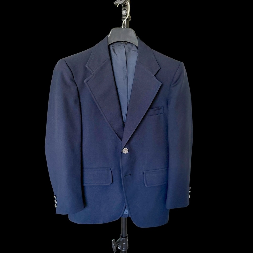 Towncraft JCPenney Kids Navy Blue Two Button Blazer Crest‎ Buttons Formal Jacket